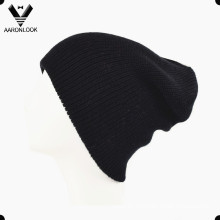 Simple de invierno de acrílico de tejer negro Beanie doble capa